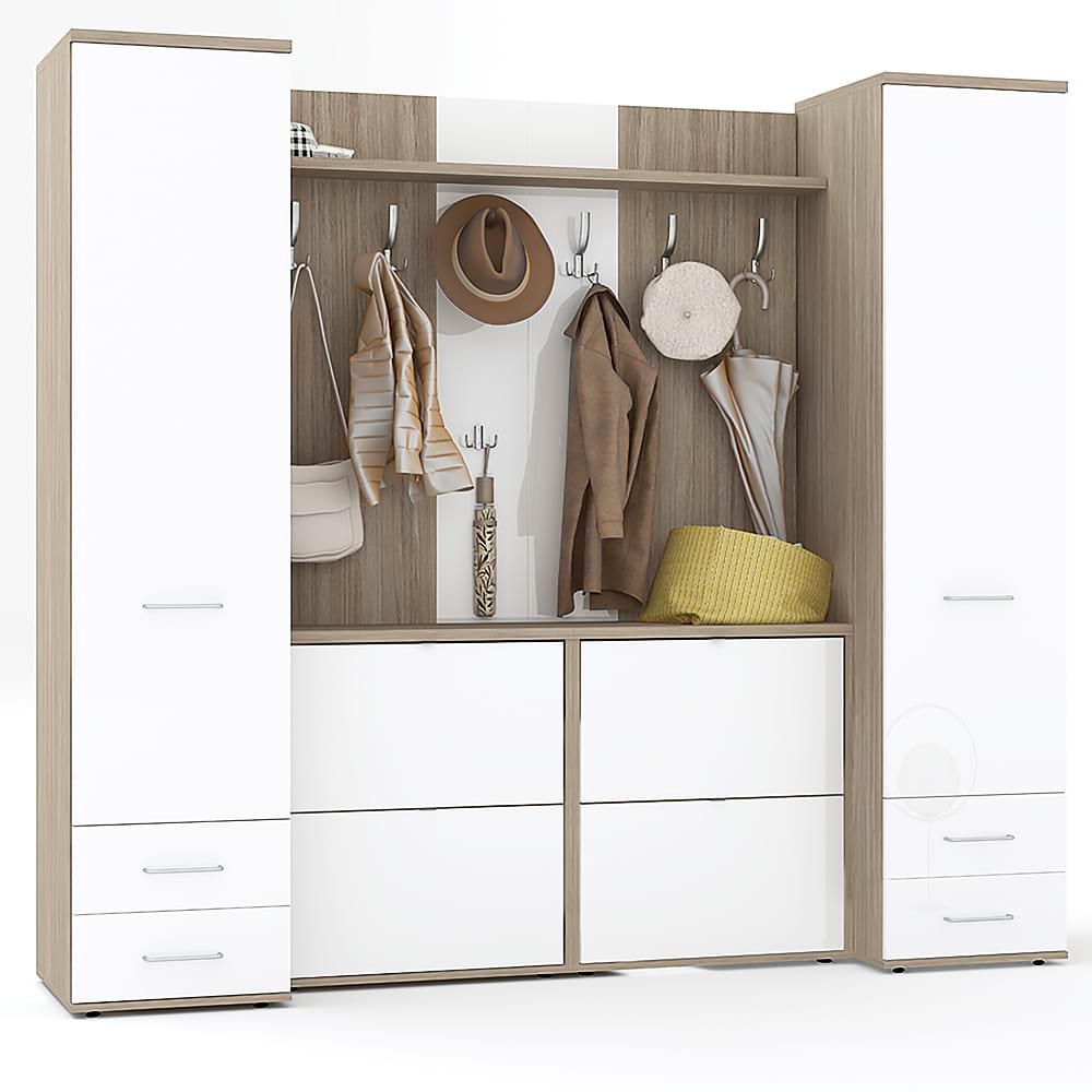 Mobilier hol RIVA, configuratia RIVA3, Oak, Alb Gloss