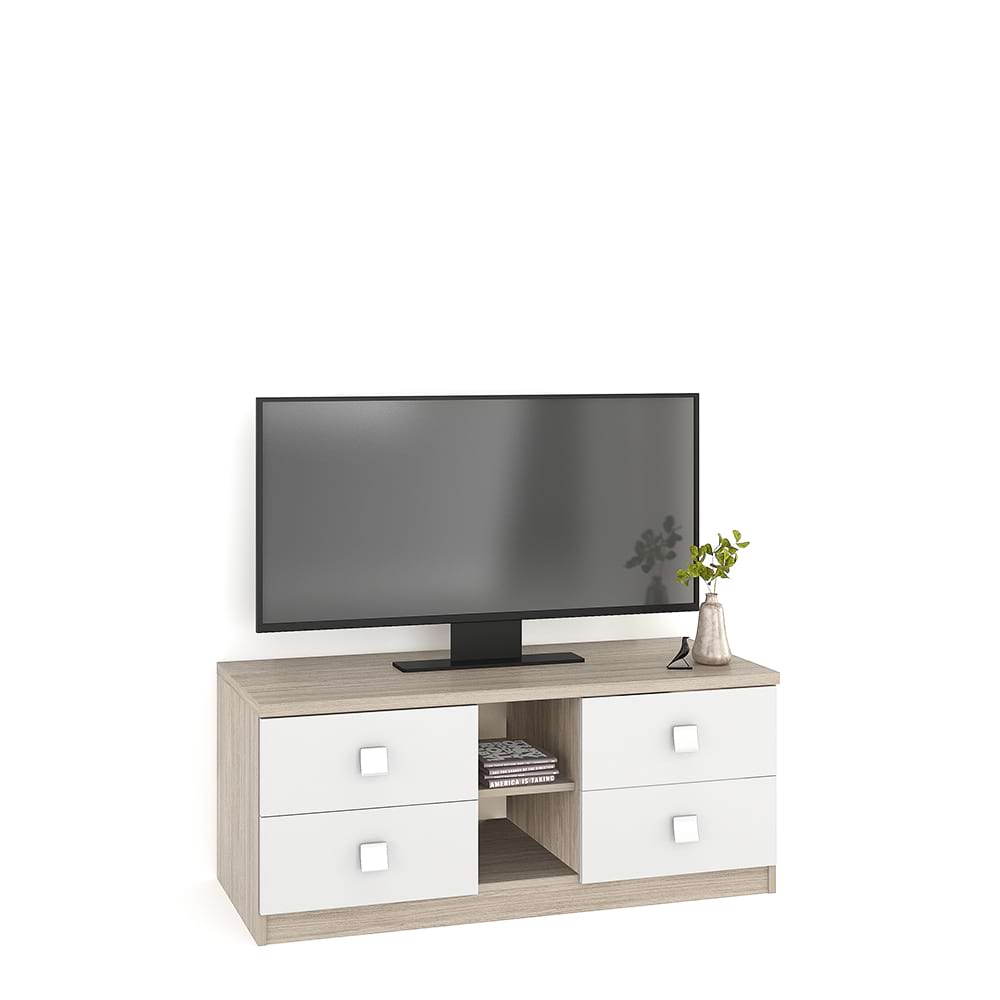 Comoda TV SYSTEM 110, 4 sertare, Oak, Alb