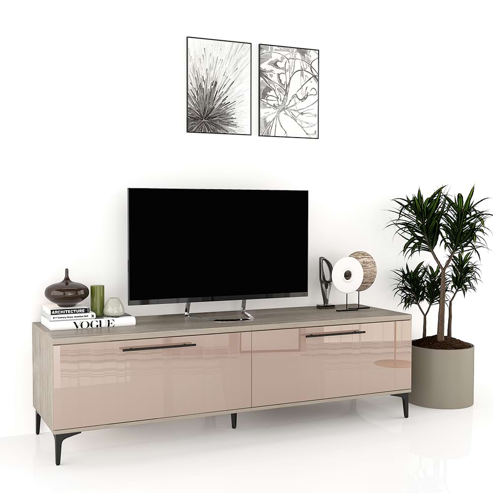 Comoda TV CUBO 180, 2U, Italian, Oak, Cappuccino Gloss