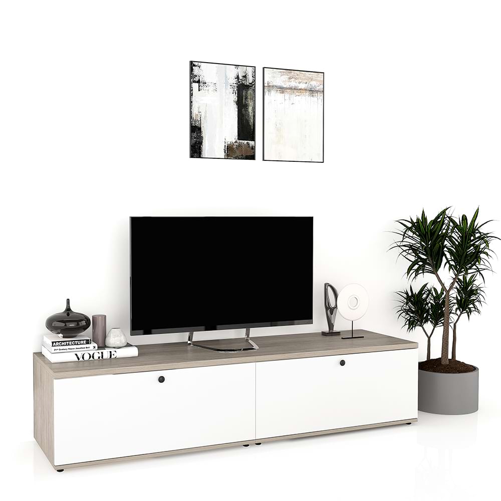 Comoda TV living CUBO 180, 2U, Clasic, Oak, Alb