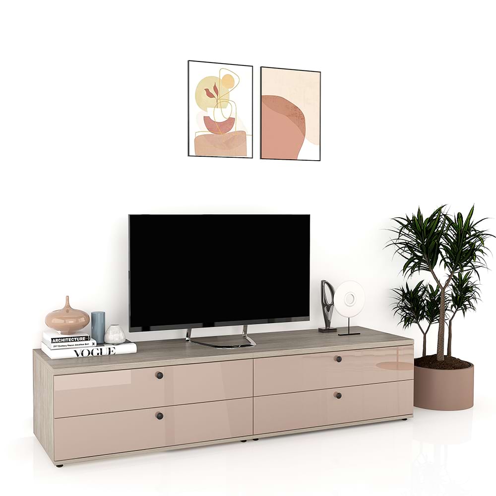 Comoda TV living CUBO 180, 4 sertare, Clasic, Oak, Cappuccino Gloss