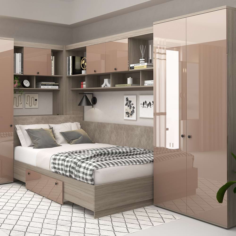 Dormitor colt AMBRO 10, Oak, Cappuccino Gloss