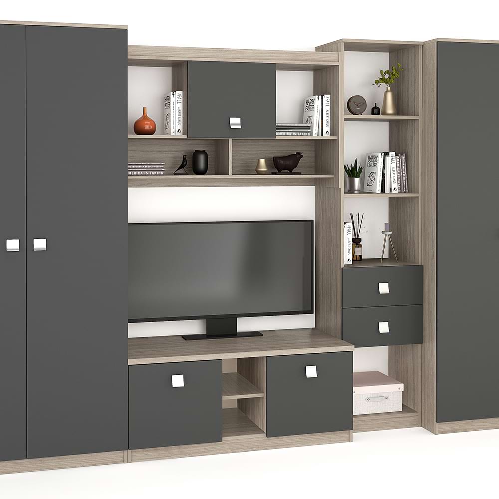 Ansamblu SYSTEM A335, comoda living, dulapuri, Oak, Antracit