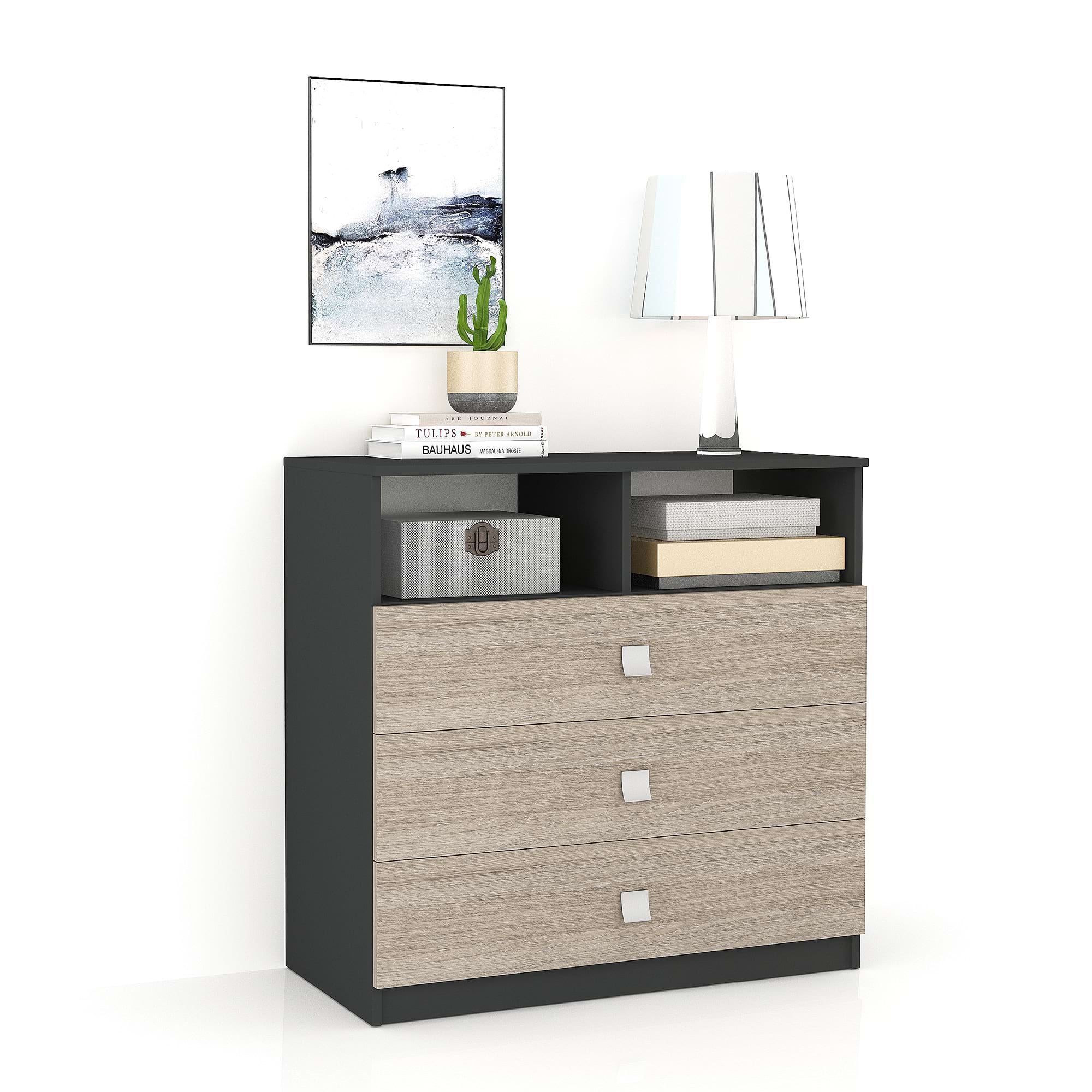 Comoda LINEA 3 sertare, Antracit, Oak