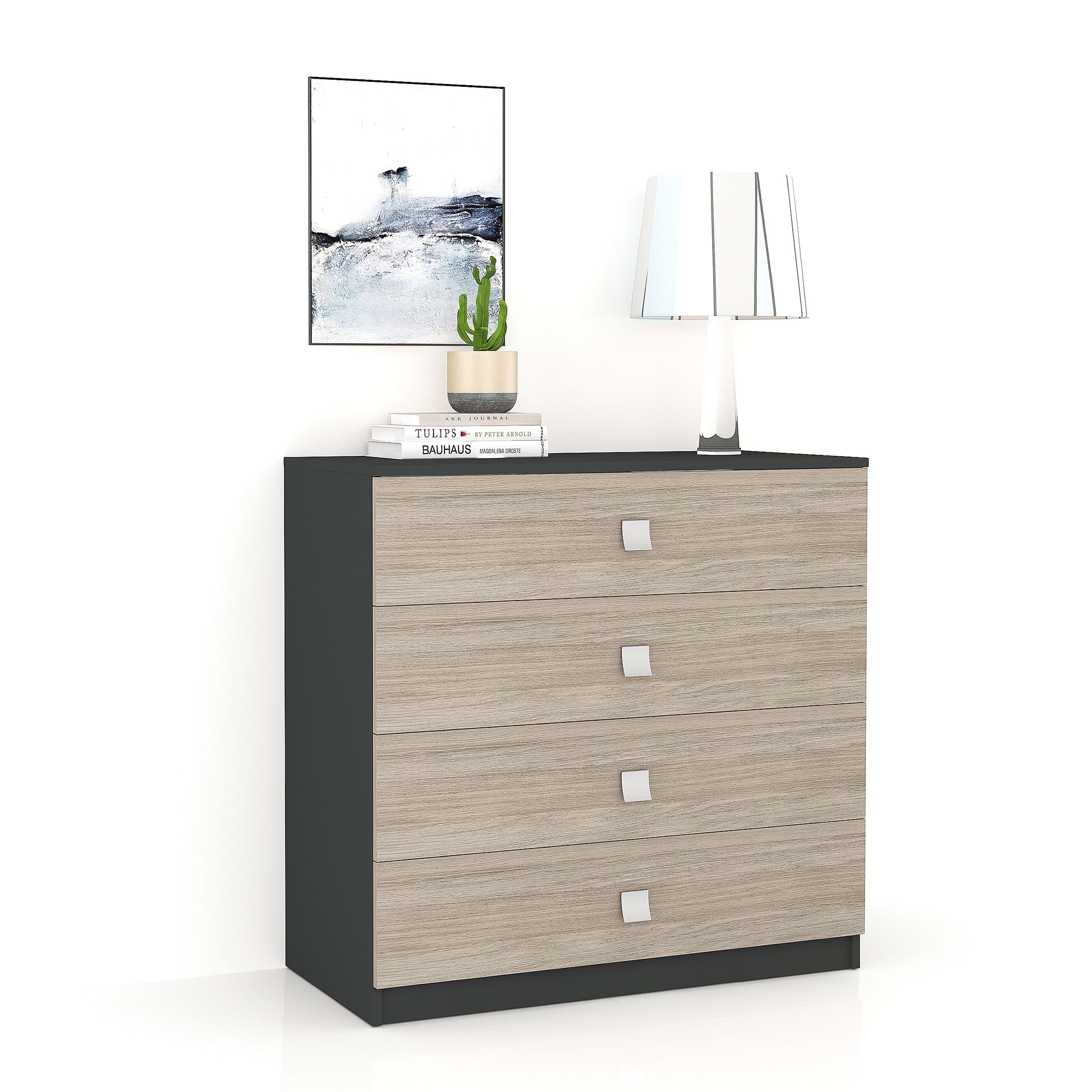 Comoda LINEA 4 sertare, Antracit, Oak