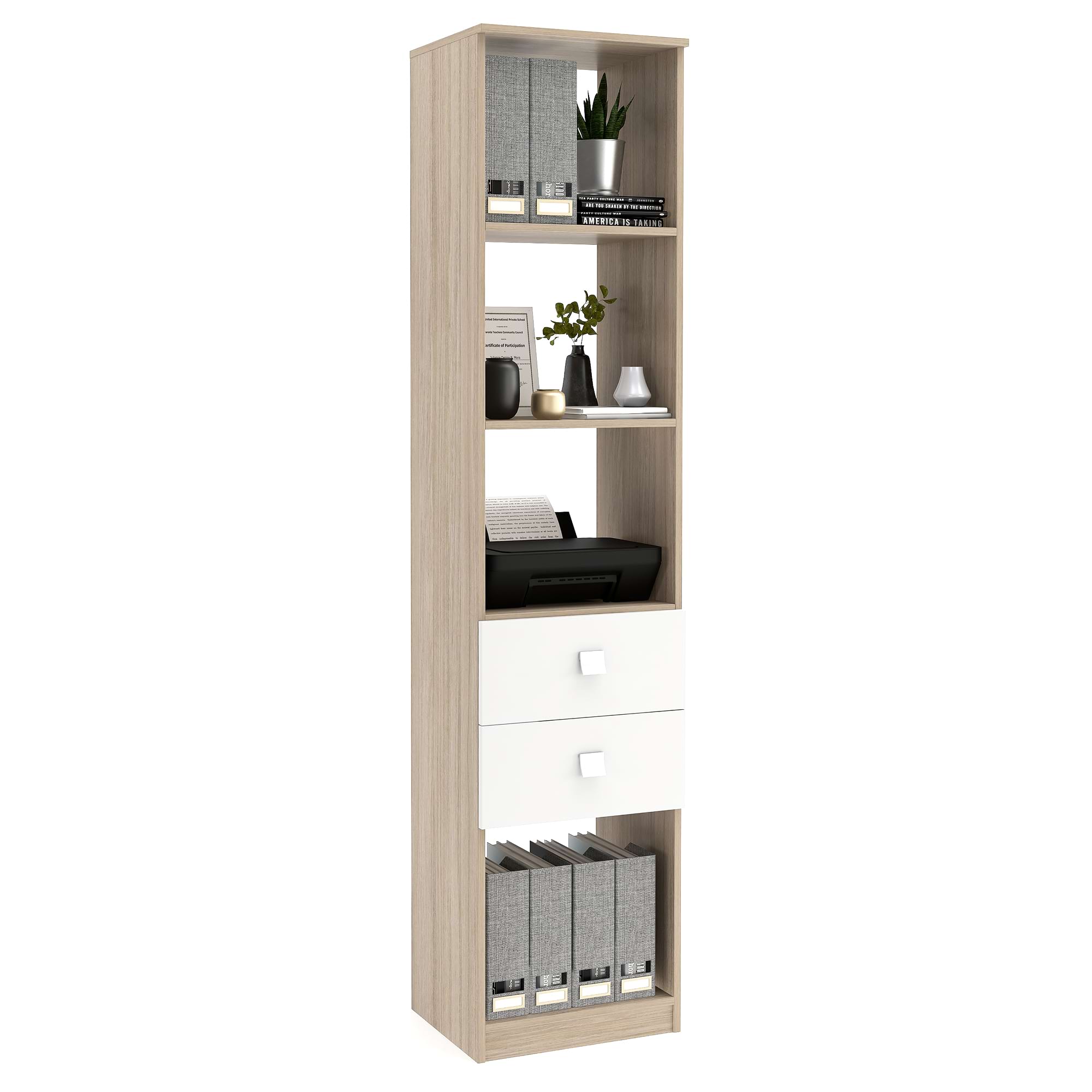 Dulap depozitare bibliorafturi LINEA 45, A37, H200, 2S, Oak, Alb