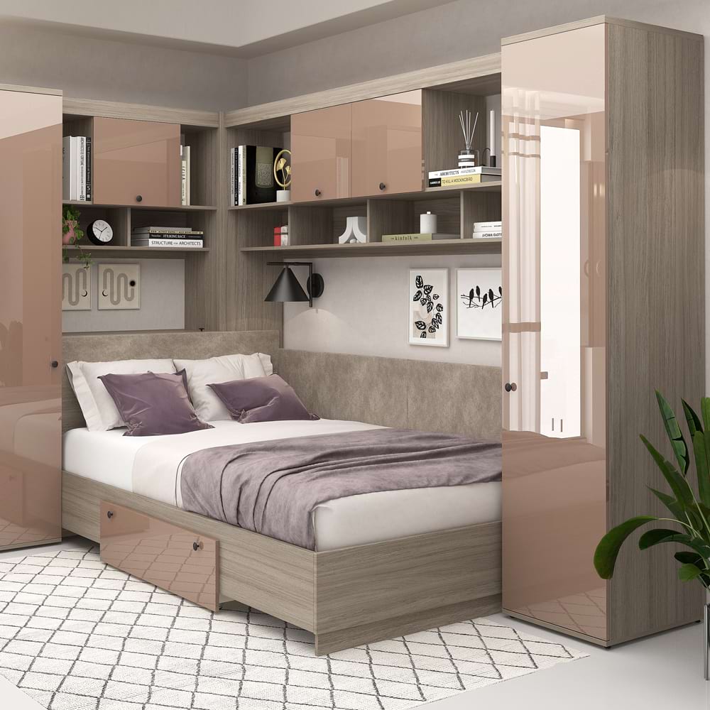 Oferta Dormitor colt AMBRO 9, Oak, Cappuccino Gloss cu saltea inclusa